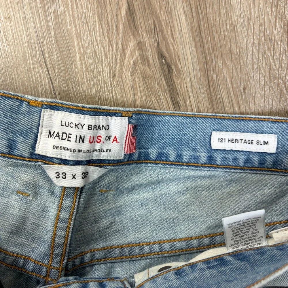 Lucky Brand 121 Heritage Slim Jeans 33x32 JEans Light Stone Wash Faded USA